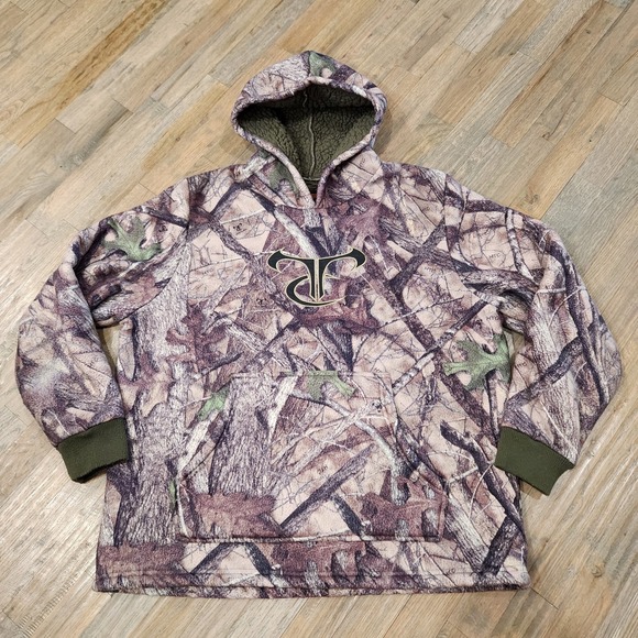 Vintage‎ Y2k True Timber Camo Sherpa Hoodie Sweatshirt Sweater Mens XL - Picture 6 of 6